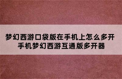 梦幻西游口袋版在手机上怎么多开 手机梦幻西游互通版多开器